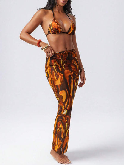 Swim EVENT – Ensemble Bikini à imprimé d'été avec voile et design sexy hippie