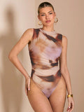 SHEIN BAE – Body plissé à imprimé tie-dye asymétrique pour le printemps/été