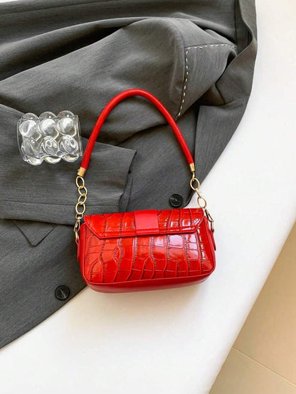 Sac carré à motif crocodile avec chaîne