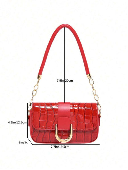Sac carré à motif crocodile avec chaîne