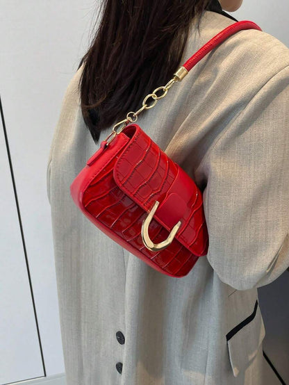 Sac carré à motif crocodile avec chaîne