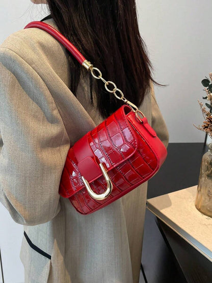 Sac carré à motif crocodile avec chaîne