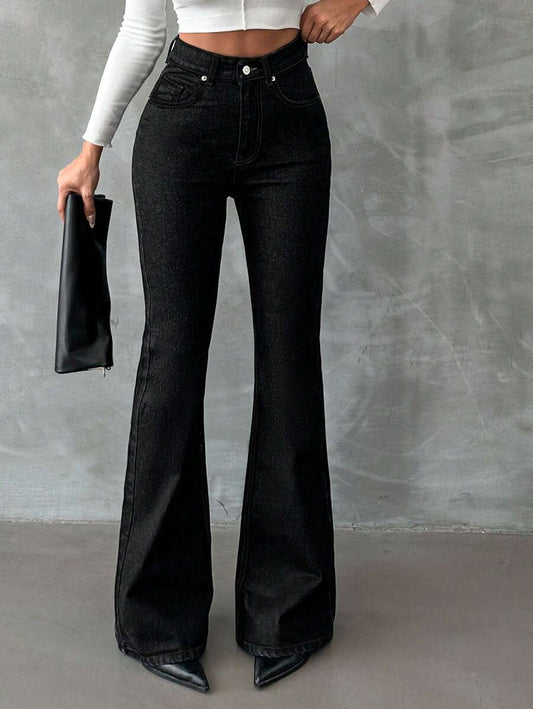 RueChic – Jeans évasés en coton à fermeture éclair, décontractés et élégants