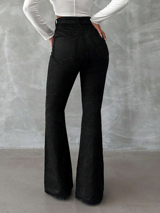 RueChic – Jeans évasés en coton à fermeture éclair, décontractés et élégants