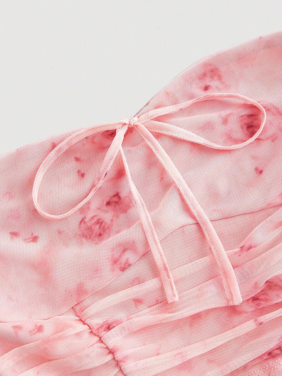 SHEIN MOD – Top bandeau à imprimé floral avec nœud à la taille