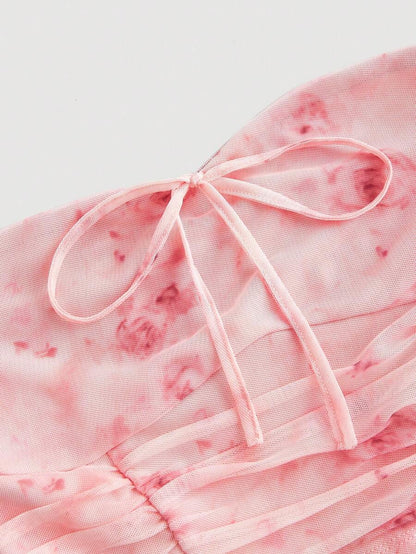 SHEIN MOD – Top bandeau à imprimé floral avec nœud à la taille