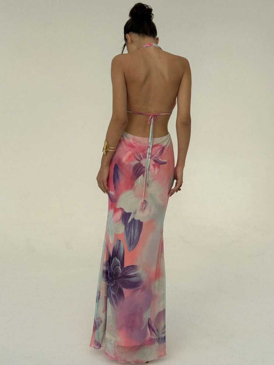 Aloruh – Robe moulante dos nu à col V profond et fronces sexy