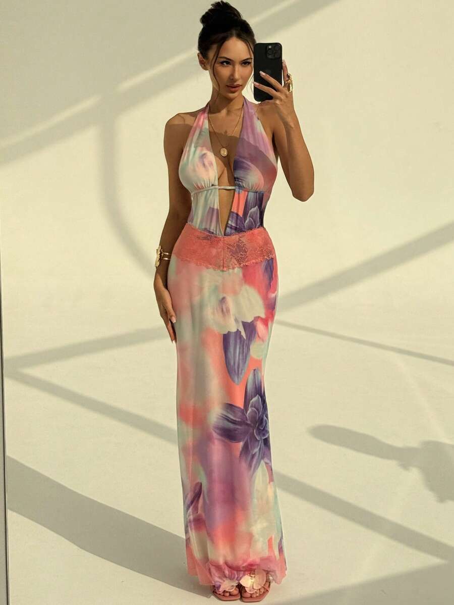 Aloruh – Robe moulante dos nu à col V profond et fronces sexy