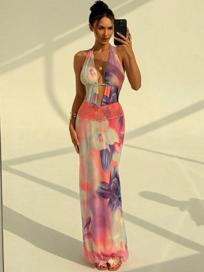 Aloruh – Robe moulante dos nu à col V profond et fronces sexy