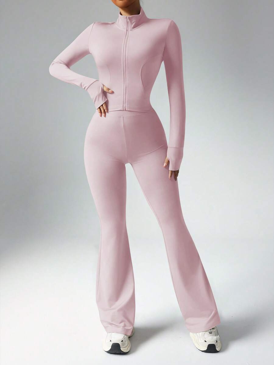 Dewbera – Ensemble de sport à manches longues et pantalon évasé, conçu pour le confort et la liberté de mouvement.