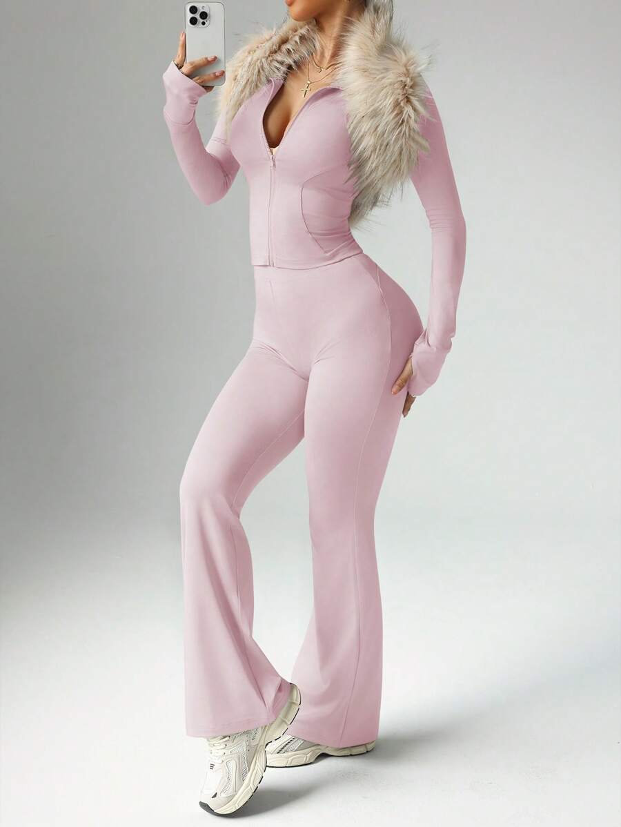 Dewbera – Ensemble de sport à manches longues et pantalon évasé, conçu pour le confort et la liberté de mouvement.