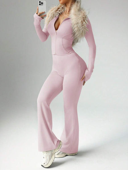 Dewbera – Ensemble de sport à manches longues et pantalon évasé, conçu pour le confort et la liberté de mouvement.