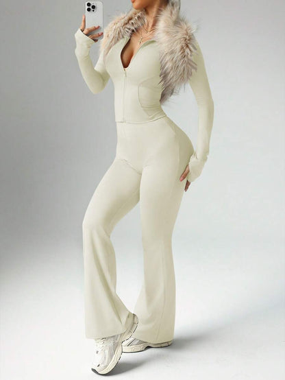 Dewbera – Ensemble de sport à manches longues et pantalon évasé, conçu pour le confort et la liberté de mouvement.