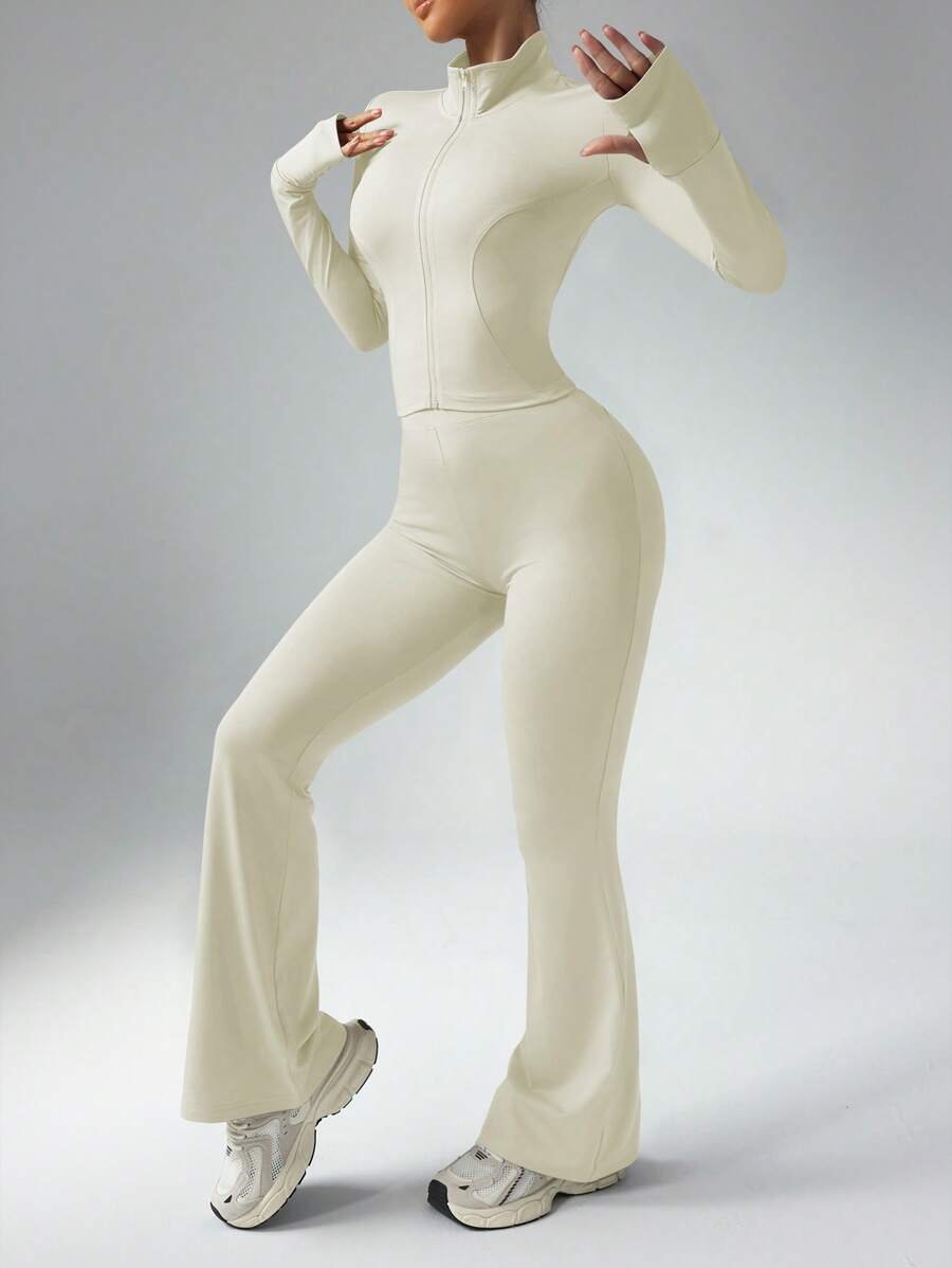 Dewbera – Ensemble de sport à manches longues et pantalon évasé, conçu pour le confort et la liberté de mouvement.