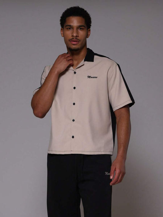 Musero – Chemise de travailleur surdimensionnée à boutons avec logo contrasté