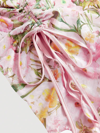 SHEIN MOD – Top sans bretelles à ourlet asymétrique et motif floral