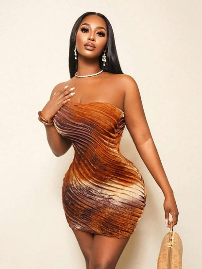 BamGleam – Robe mini à une épaule, nœud torsadé, imprimé tie-dye