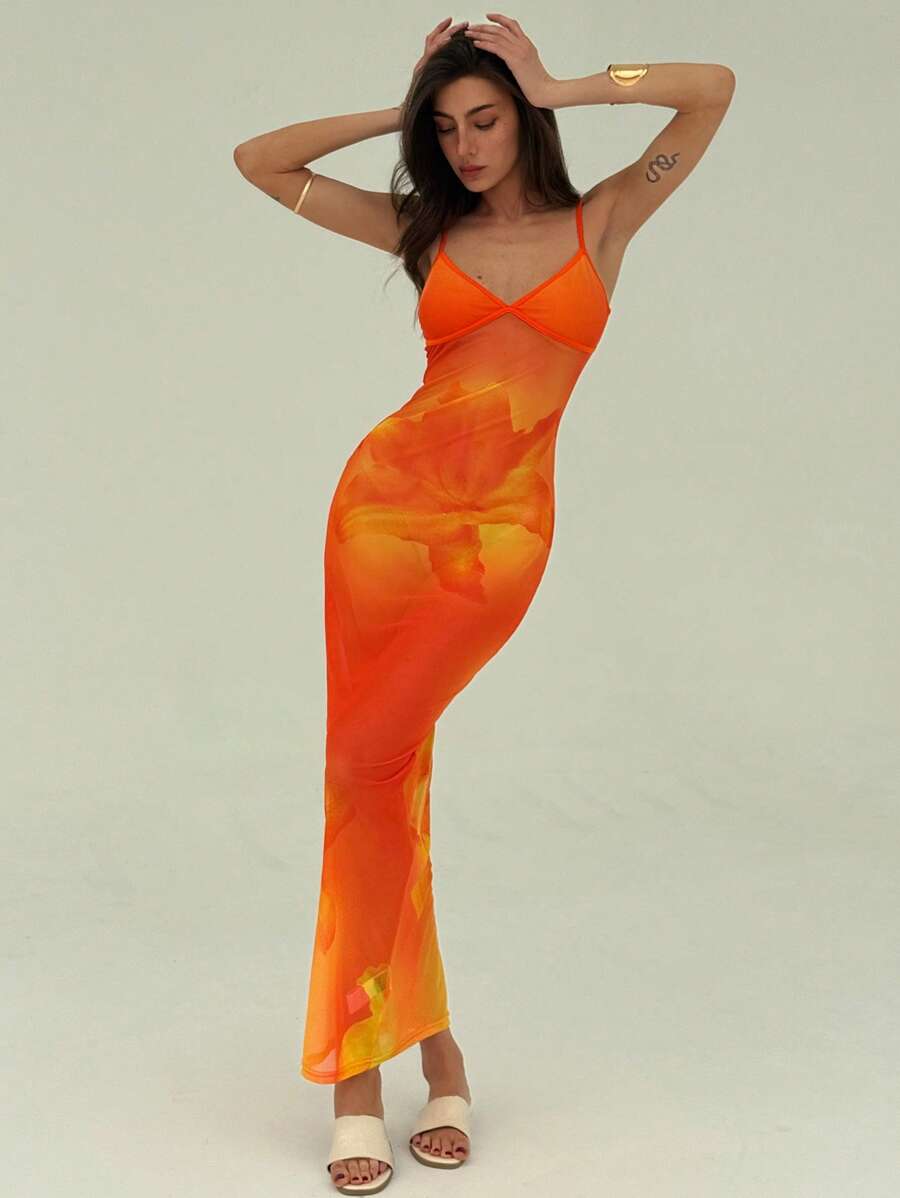 Aloruh – Robe fourreau slim à fleurs ditsys avec queue de poisson