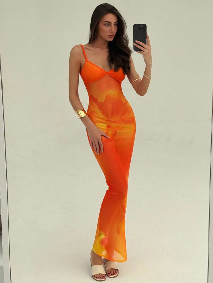 Aloruh – Robe fourreau slim à fleurs ditsys avec queue de poisson