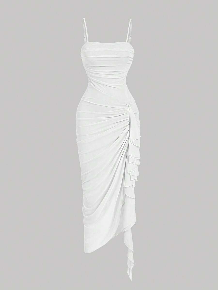 SHEIN MOD – Robe cami asymétrique à volants et bretelles fines