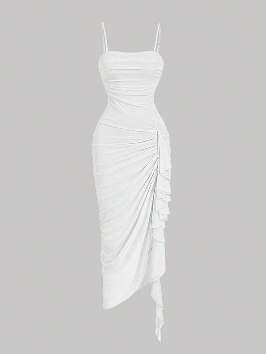SHEIN MOD – Robe cami asymétrique à volants et bretelles fines
