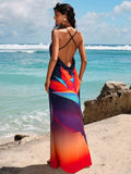 Opulessa – Robe nuisette à queue de poisson sans dos en tissu tressé imprimé
