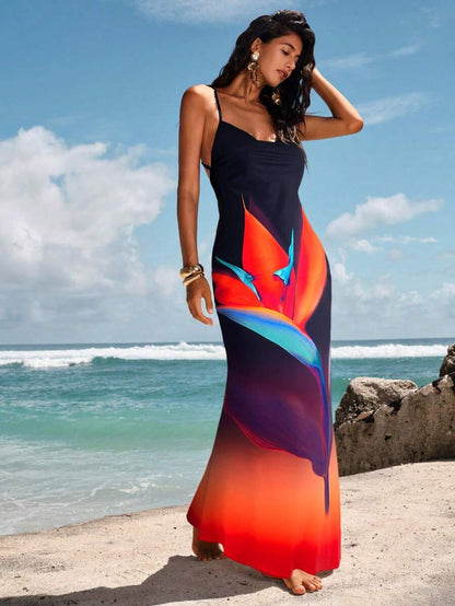 Opulessa – Robe nuisette à queue de poisson sans dos en tissu tressé imprimé