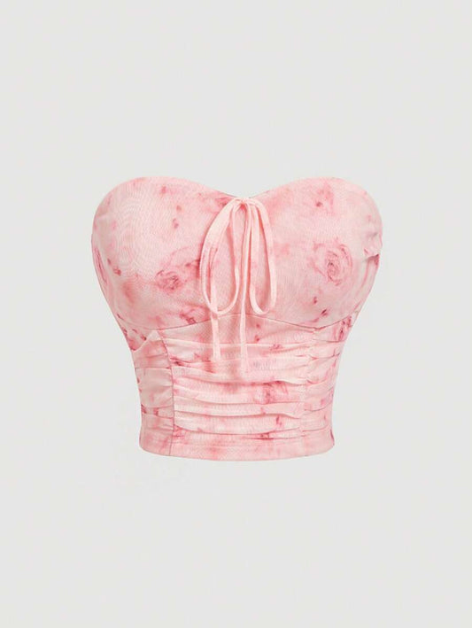 SHEIN MOD – Top bandeau à imprimé floral avec nœud à la taille