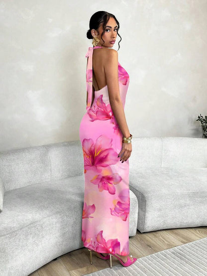 SHEIN BAE - Robe de Plage Imprimée à Liens au Cou