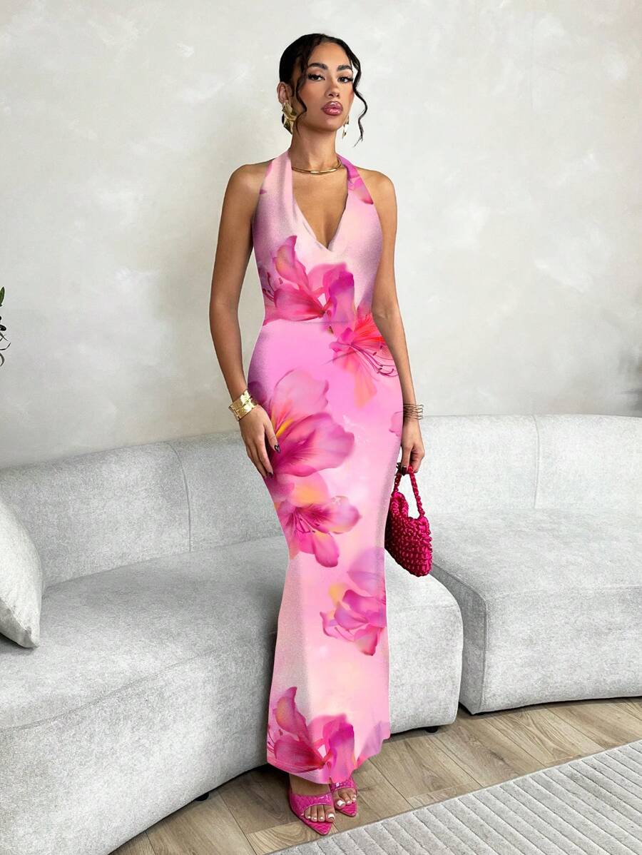 SHEIN BAE - Robe de Plage Imprimée à Liens au Cou