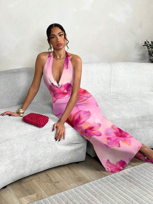 SHEIN BAE - Robe de Plage Imprimée à Liens au Cou