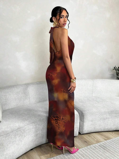 SHEIN BAE - Robe de Plage Imprimée à Liens au Cou