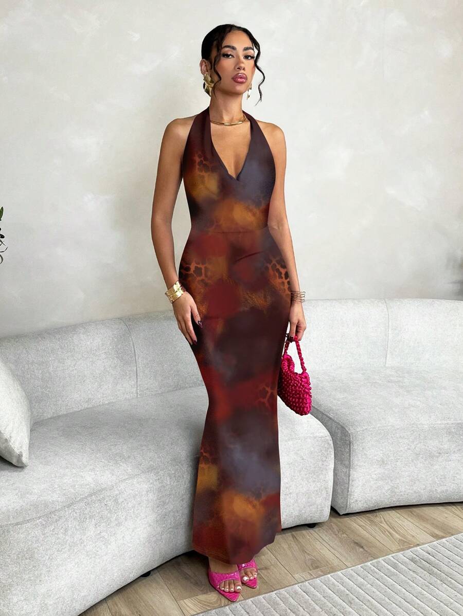 SHEIN BAE - Robe de Plage Imprimée à Liens au Cou