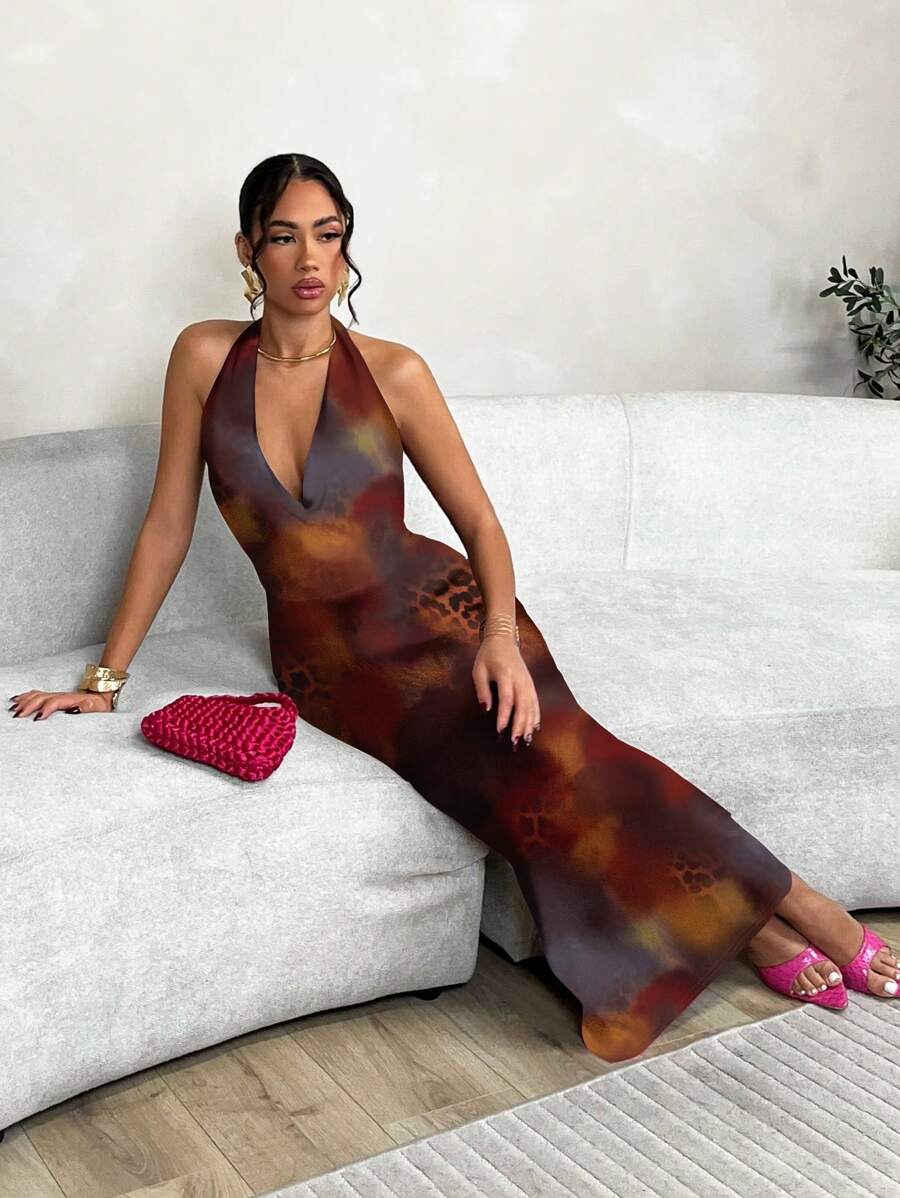 SHEIN BAE - Robe de Plage Imprimée à Liens au Cou