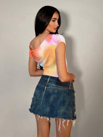 SHEIN BAE – Top asymétrique à épaules obliques et effet tie dye pour la plage