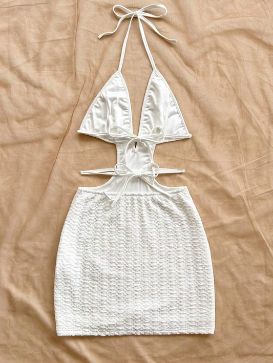 Soleia Robe mini en tricot texturé avec décolleté en V et dos nu