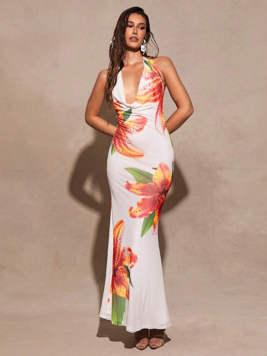 Silquee – Robe dos nu à imprimé floral et coupe fluide