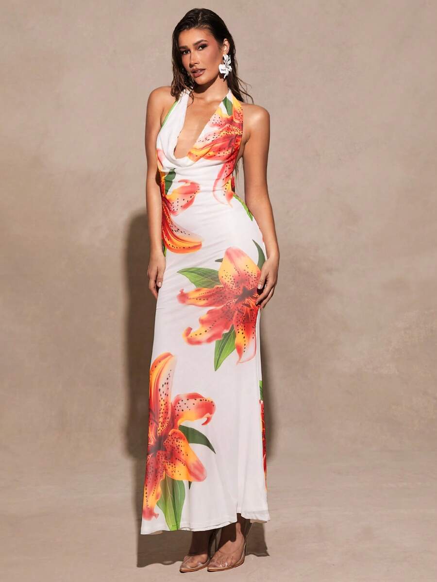 Silquee – Robe dos nu à imprimé floral et coupe fluide