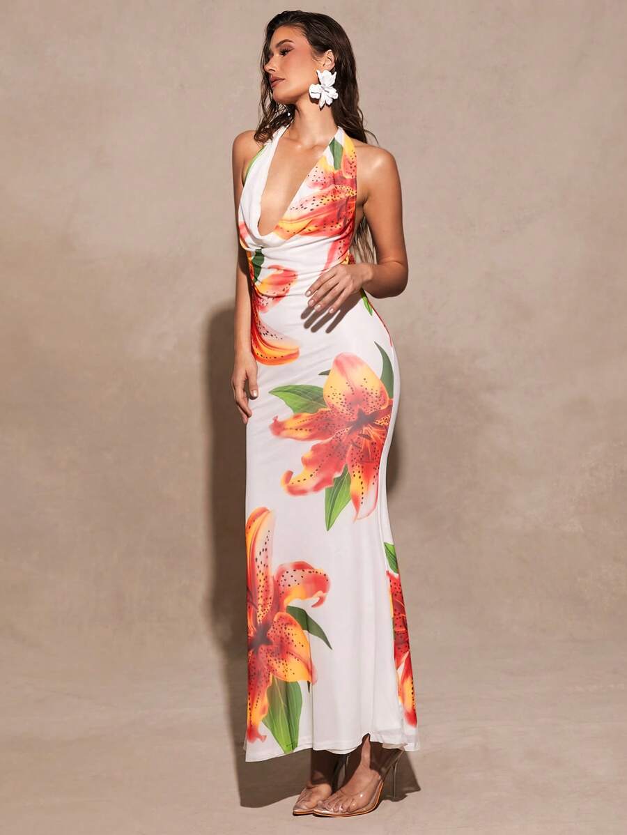 Silquee – Robe dos nu à imprimé floral et coupe fluide