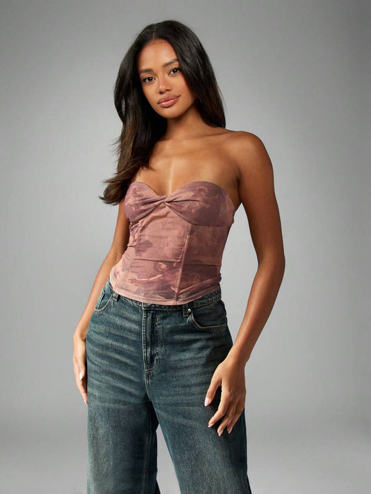 MISSGUIDED – Top bandeau corset en satin ajusté sans manches