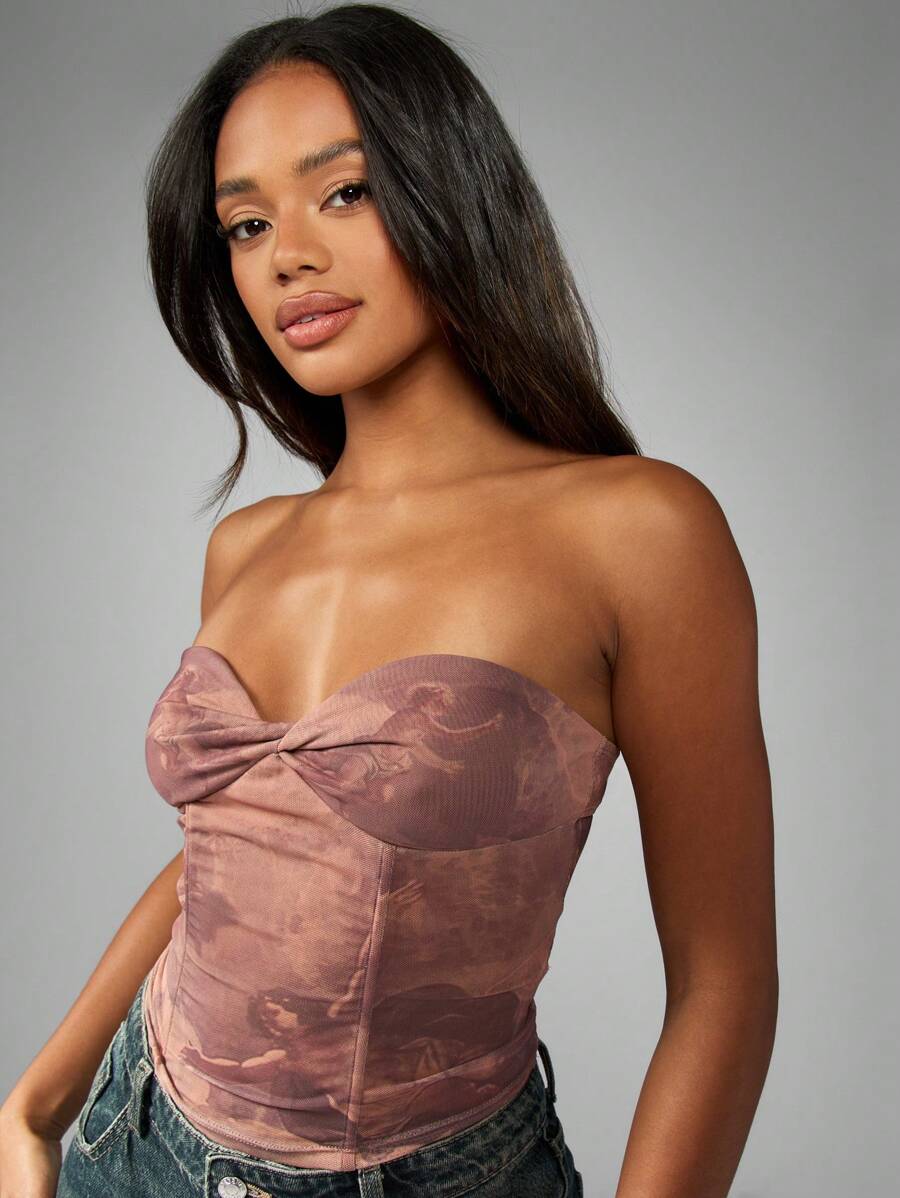 MISSGUIDED – Top bandeau corset en satin ajusté sans manches