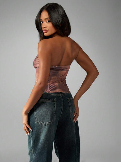 MISSGUIDED – Top bandeau corset en satin ajusté sans manches