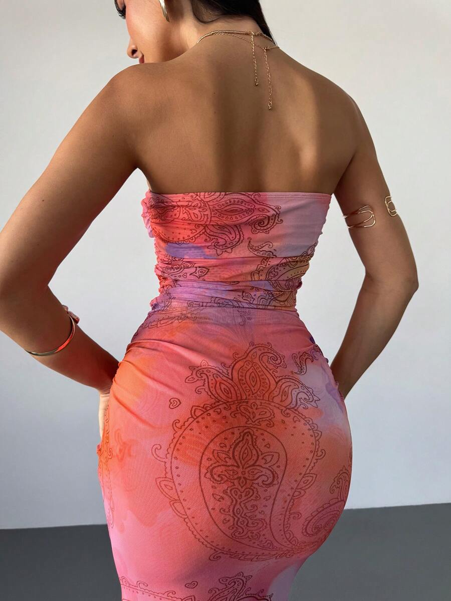 Firerie – Robe moulante asymétrique en maille froissée à imprimé floral