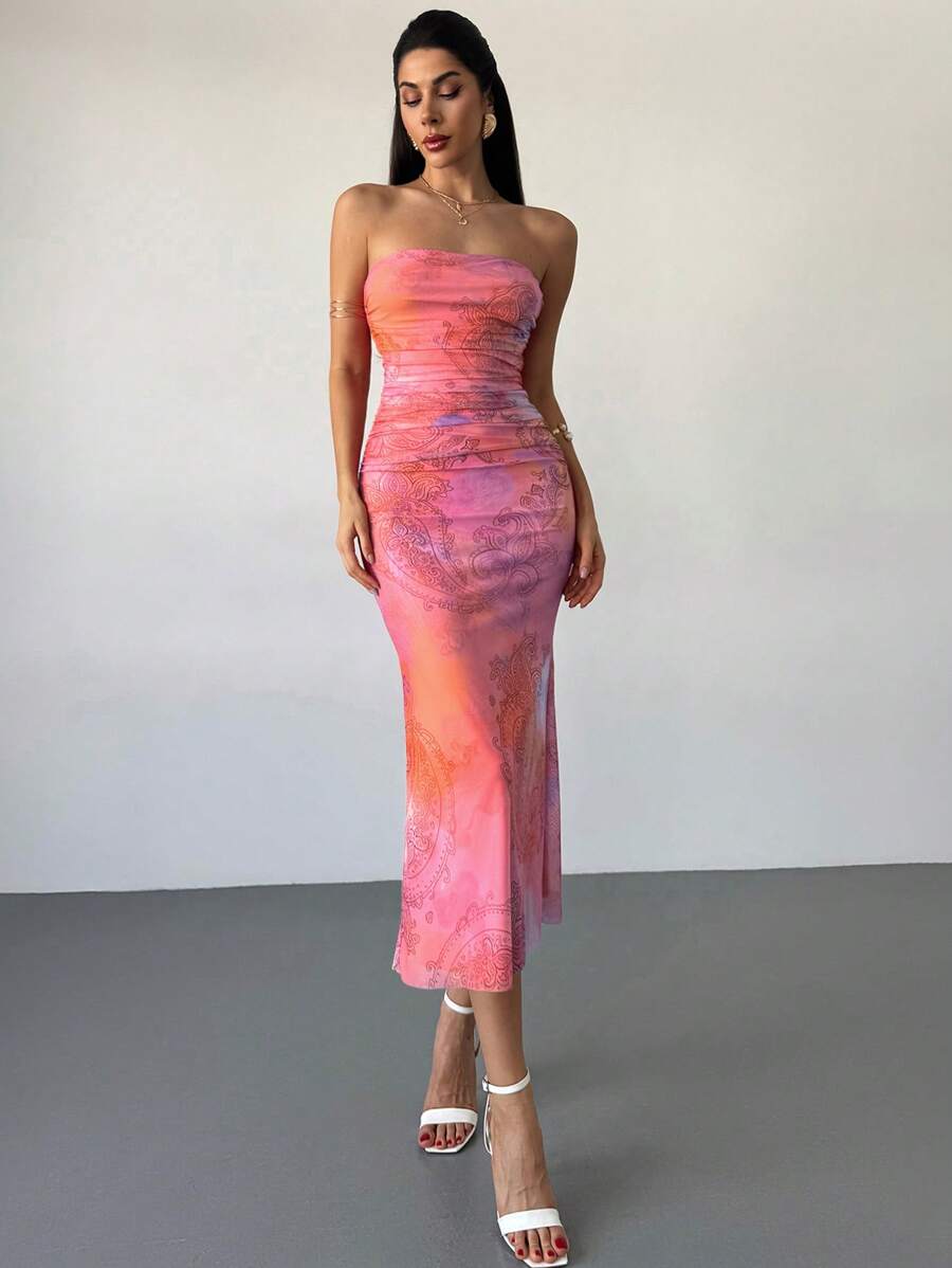 Firerie – Robe moulante asymétrique en maille froissée à imprimé floral