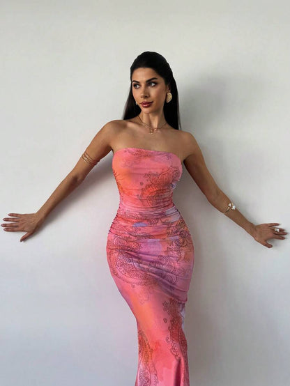 Firerie – Robe moulante asymétrique en maille froissée à imprimé floral