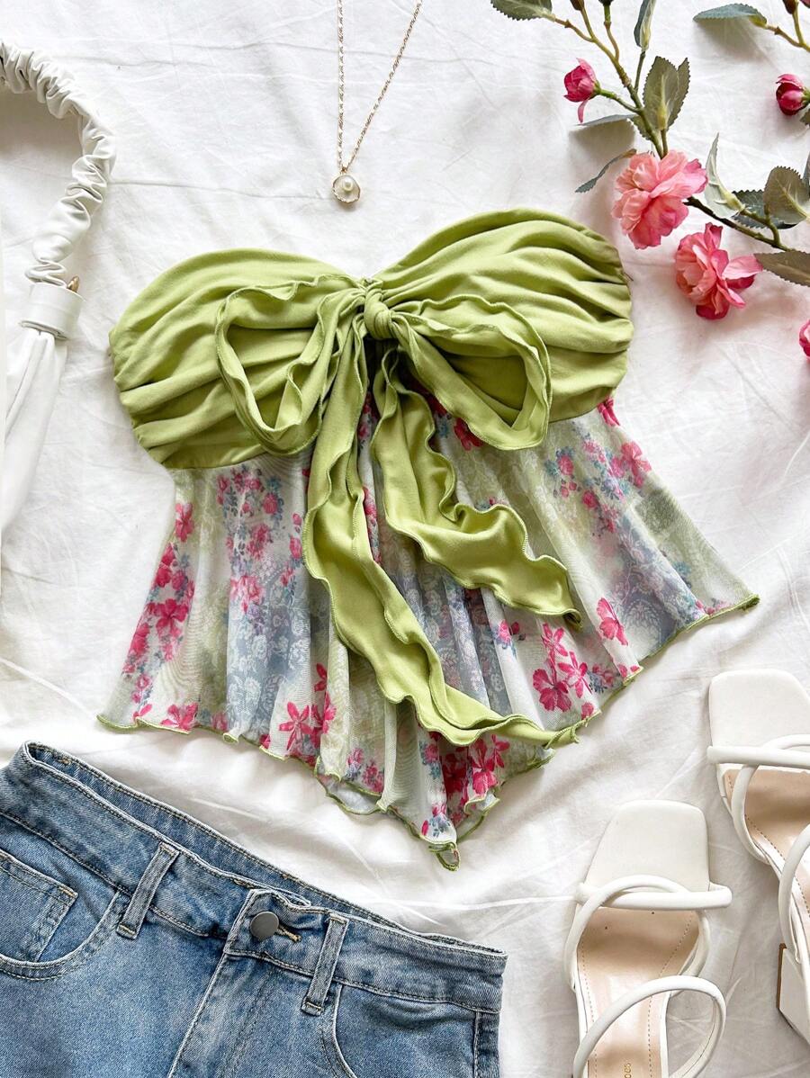 Soleia – Débardeur asymétrique à motif floral pour festivals et vacances