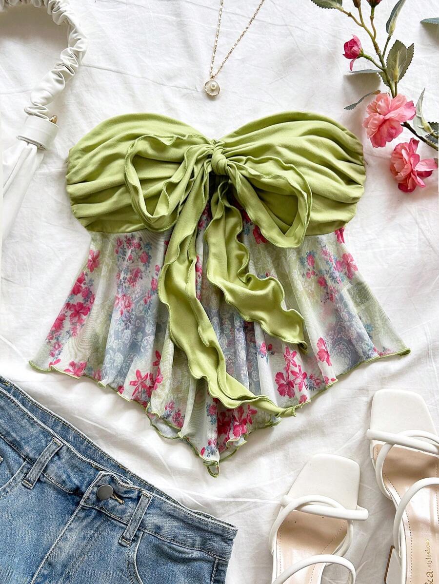 Soleia – Débardeur asymétrique à motif floral pour festivals et vacances