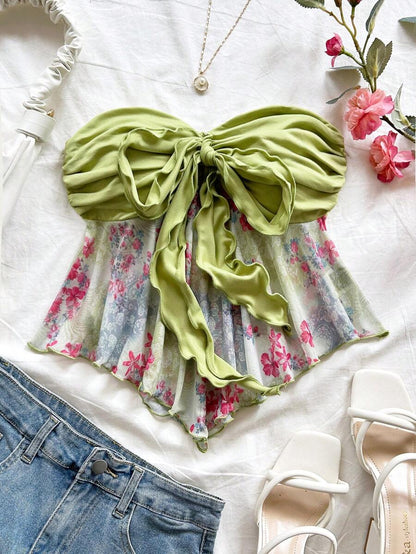 Soleia – Débardeur asymétrique à motif floral pour festivals et vacances