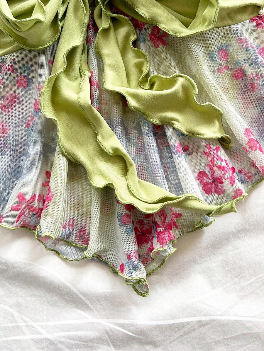 Soleia – Débardeur asymétrique à motif floral pour festivals et vacances