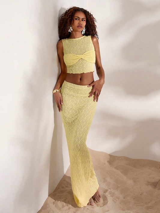 Opulessa – Ensemble débardeur court et mini-jupe haute taille en tricot unicolore